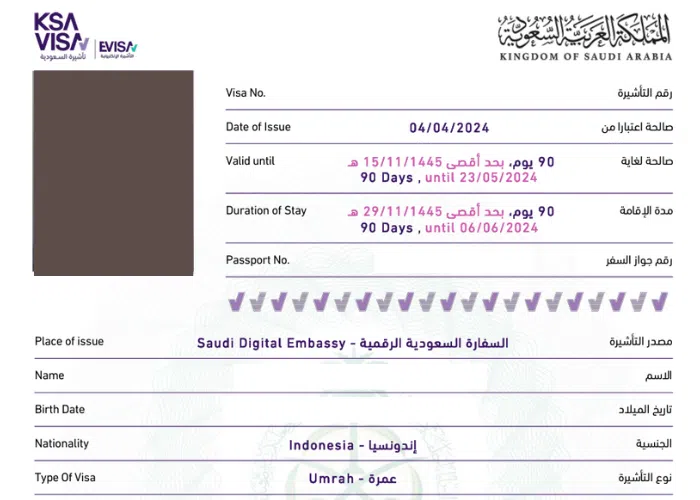 contoh visa umroh mandiri 